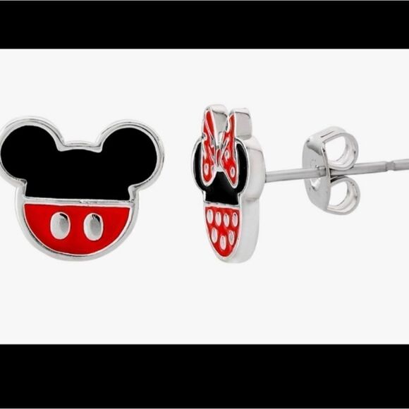 Disney Mismatched Stud Earrings, Mickey and Minnie Mouse, Silver Plated - Picture 4 of 5